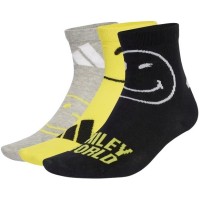 Meias Adidas Smiley Cinza Amarelo 3 Pares