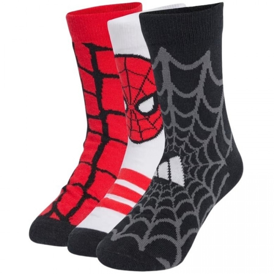 Meias Adidas Spiderman Branco Vermelho Preto 3 Pares