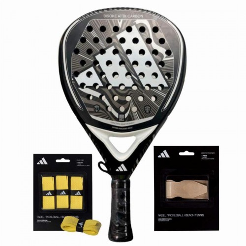 Pack Pala Adidas Bisoke Attk Carbon 2024 con Overgrips y Protector