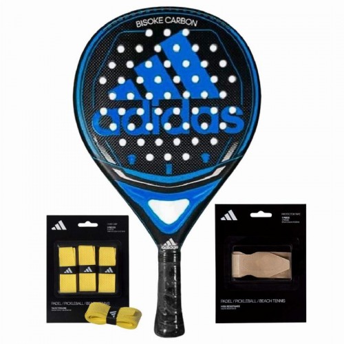 Pack Pala Adidas Bisoke Carbon Azul con Overgrips y Protector
