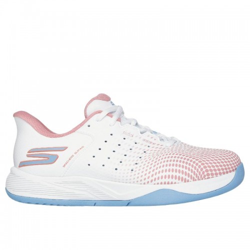 Tênis femininos brancos rosa Skechers Viper Court Reload